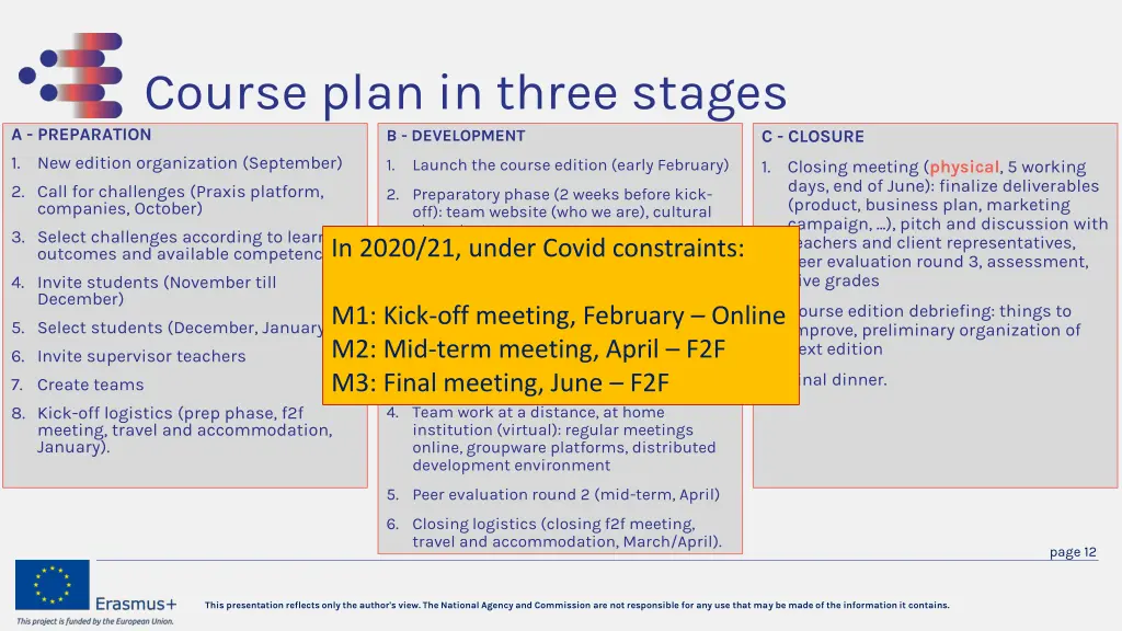 course plan in three stages a preparation