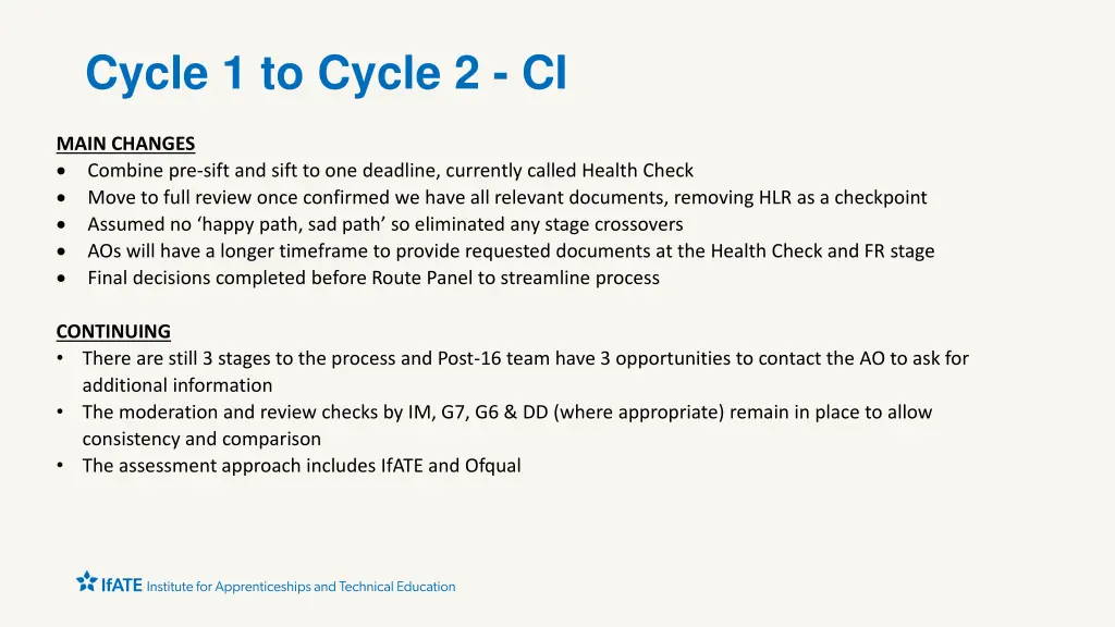 cycle 1 to cycle 2 ci