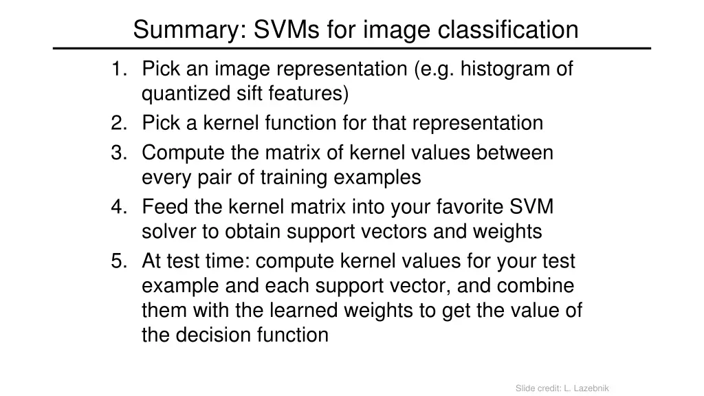 summary svms for image classification