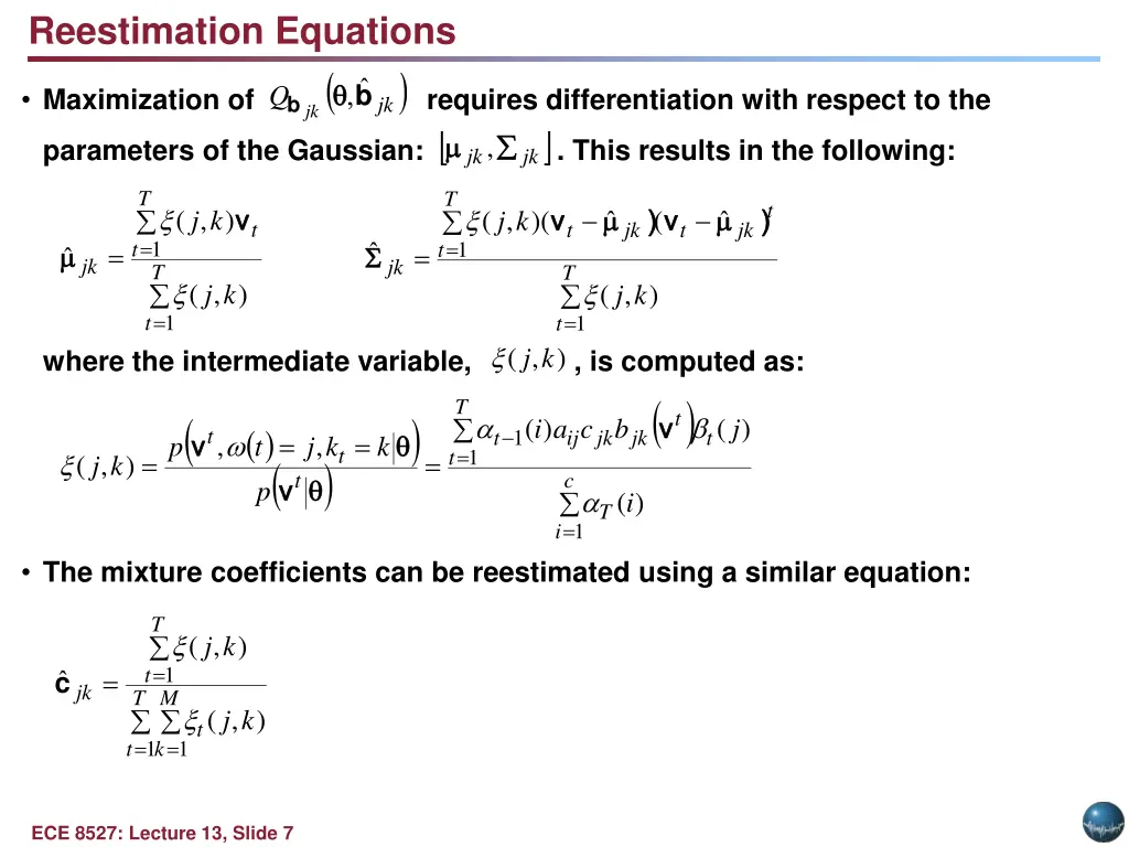 reestimation equations