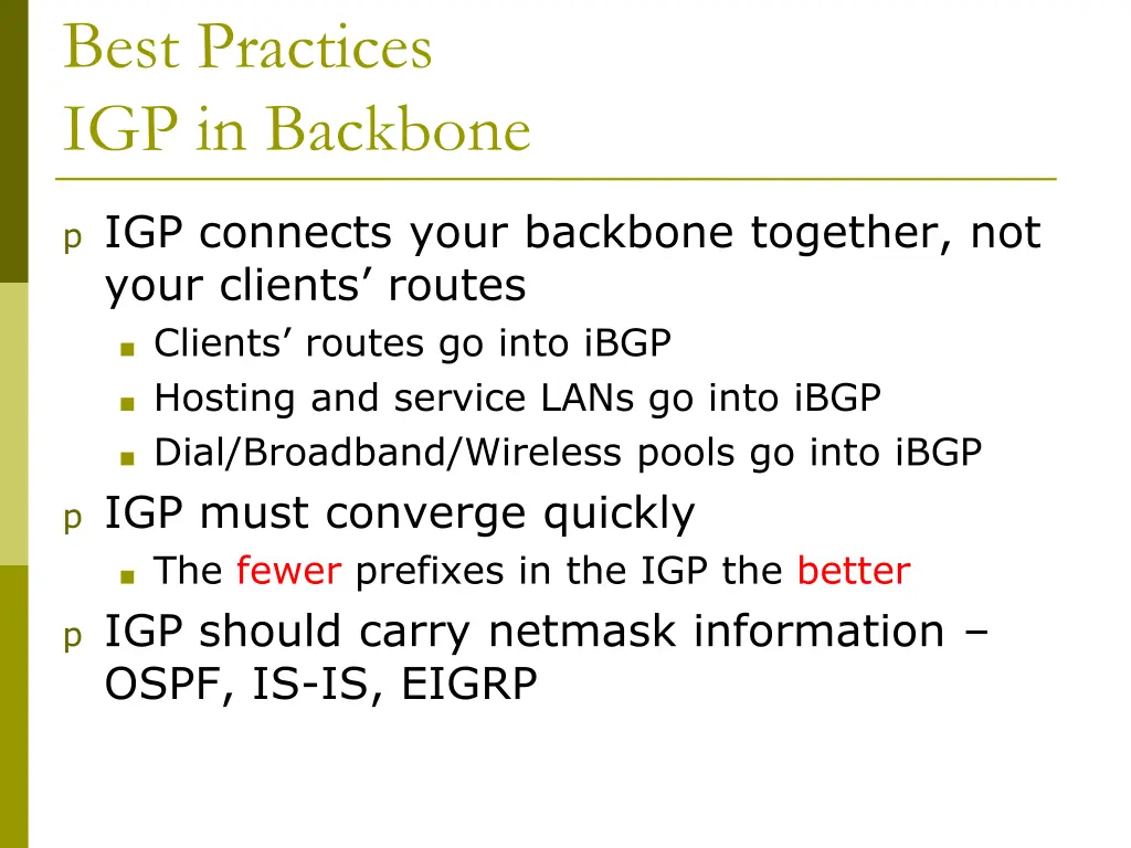 best practices igp in backbone