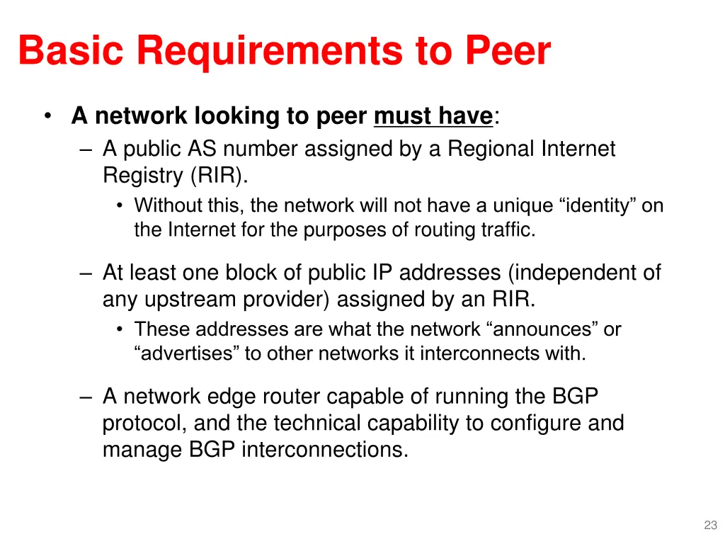 basic requirements to peer