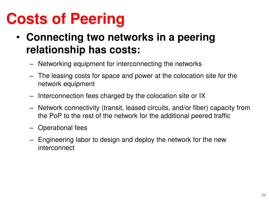costs of peering connecting two networks