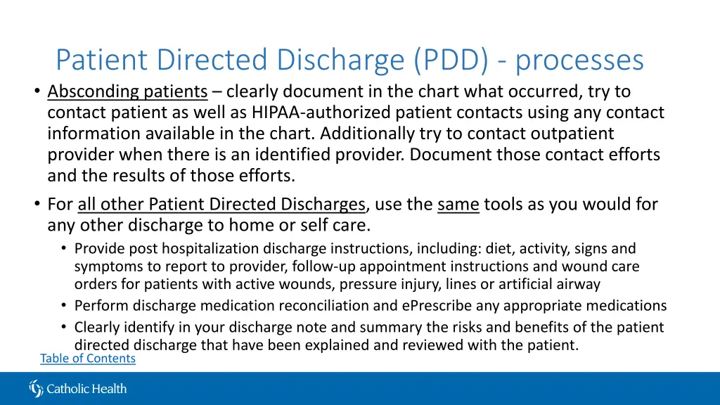 patient directed discharge pdd processes