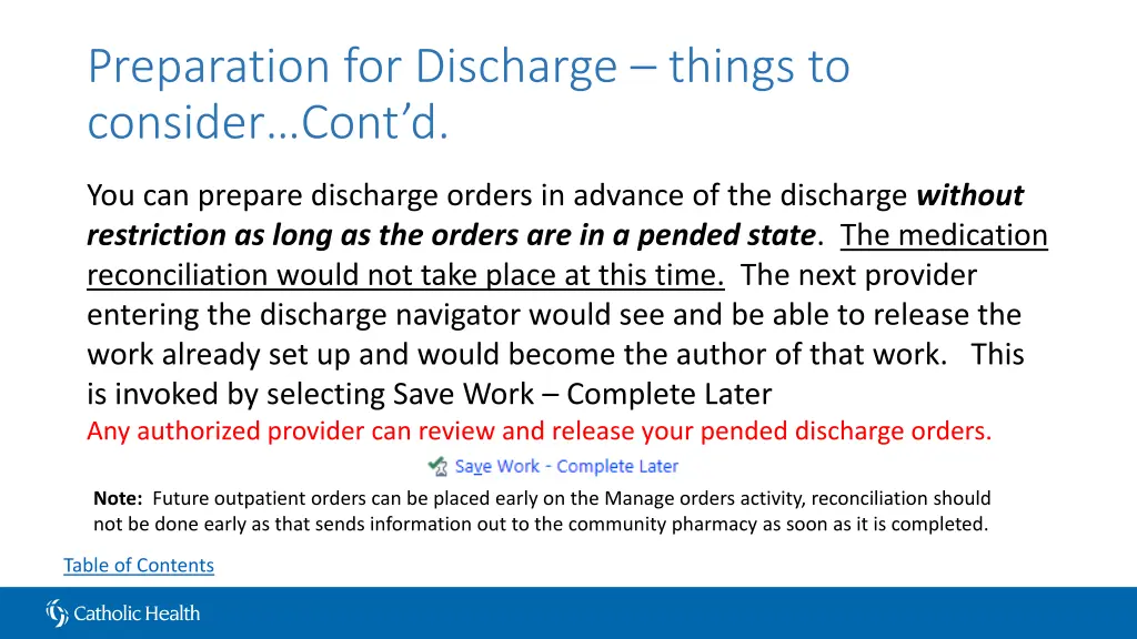 preparation for discharge things to consider cont