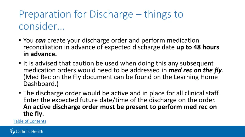 preparation for discharge things to consider