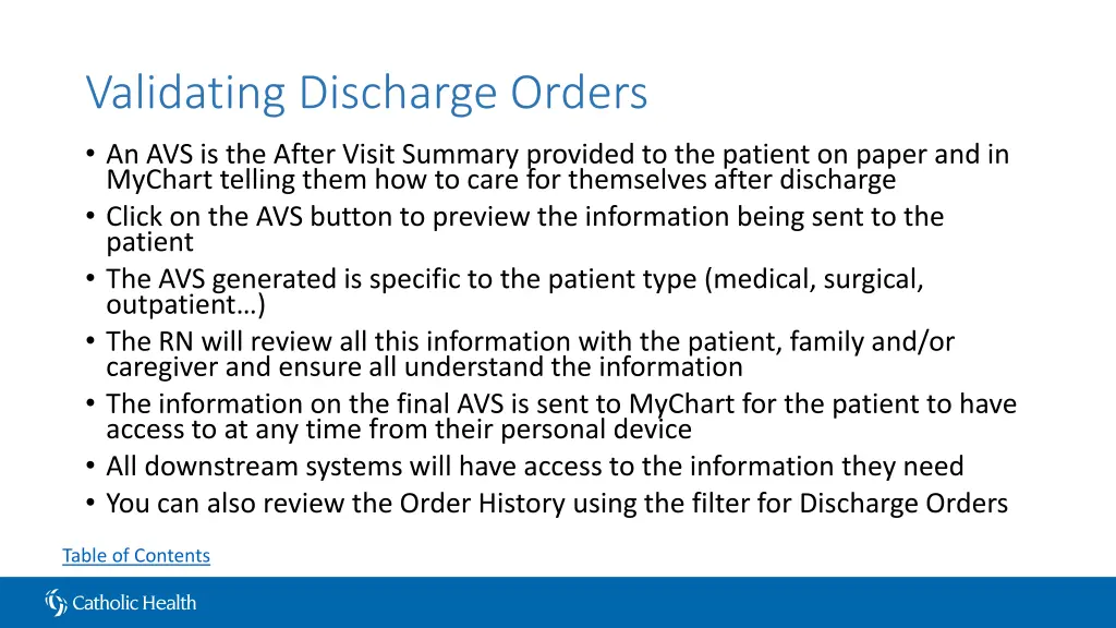 validating discharge orders an avs is the after