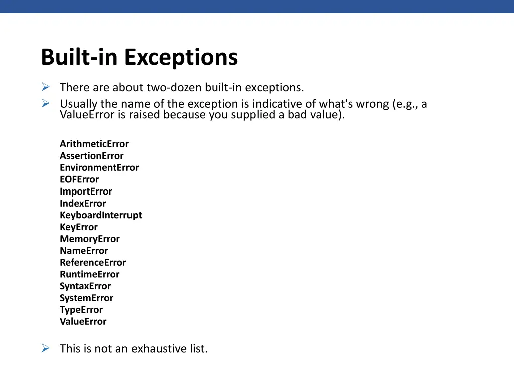 built in exceptions