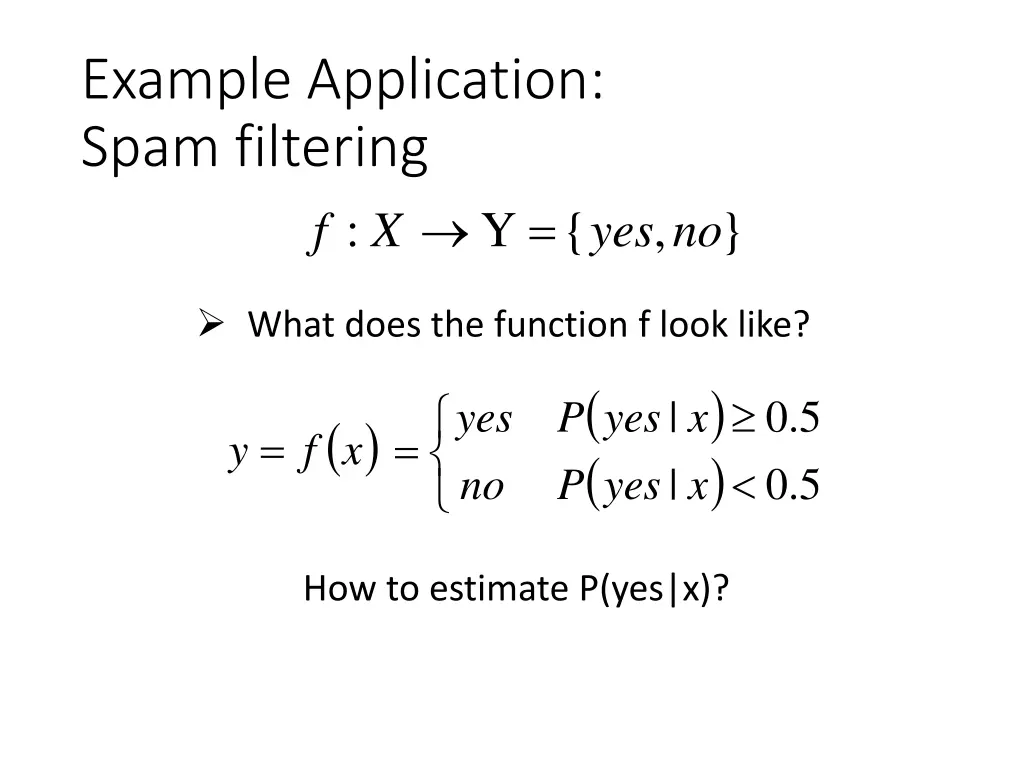example application spam filtering f 1