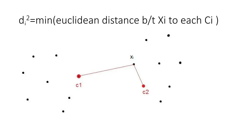 d i2 min euclidean distance b t xi to each ci