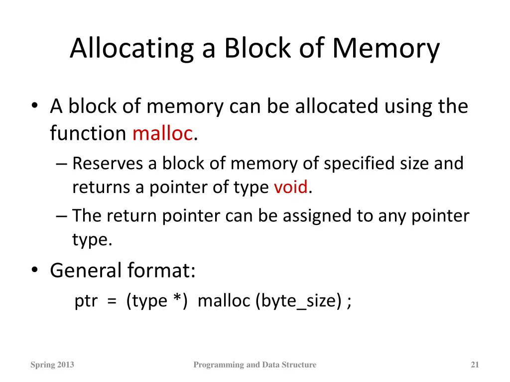 allocating a block of memory