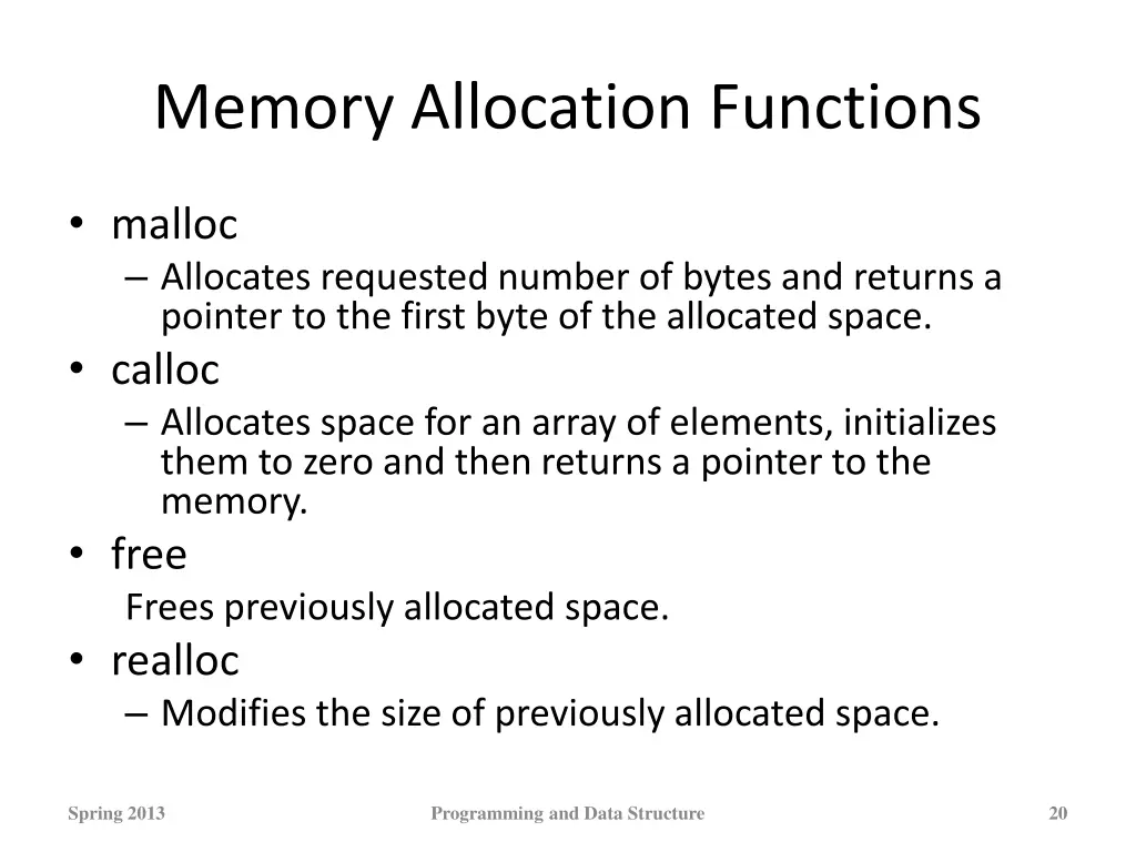 memory allocation functions