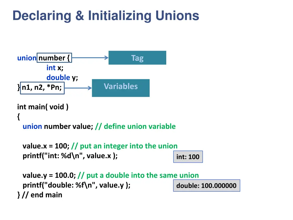 declaring initializing unions