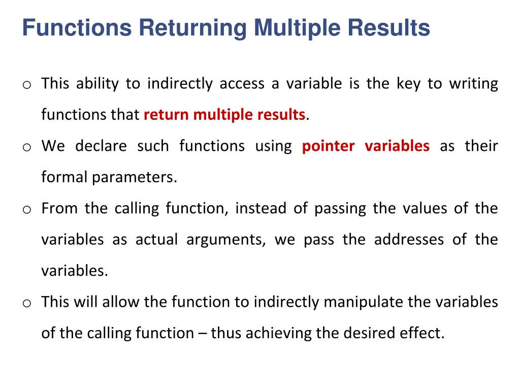 functions returning multiple results