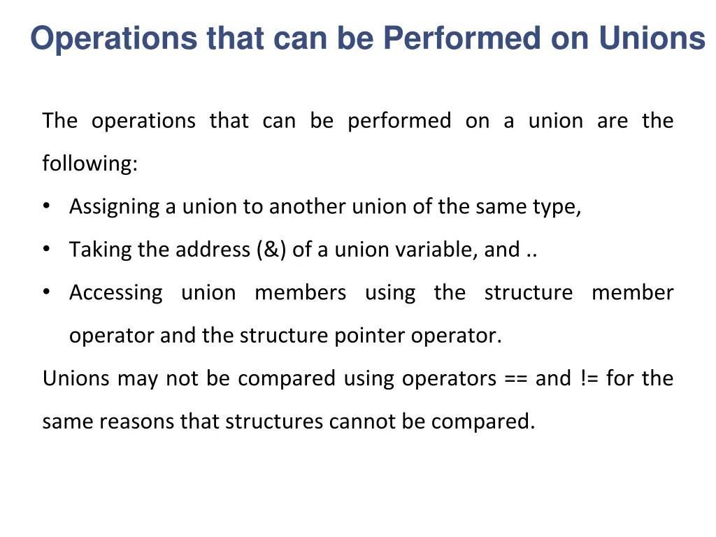 operations that can be performed on unions