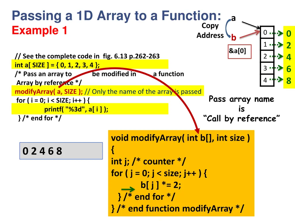 passing a 1d array to a function example 1