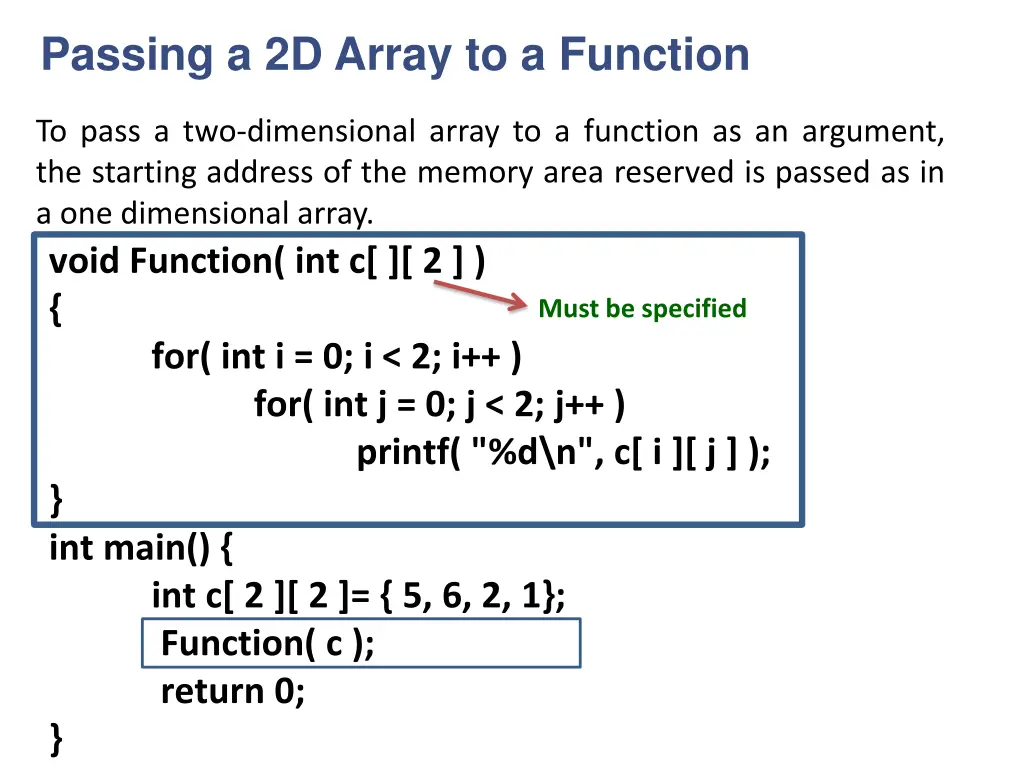 passing a 2d array to a function