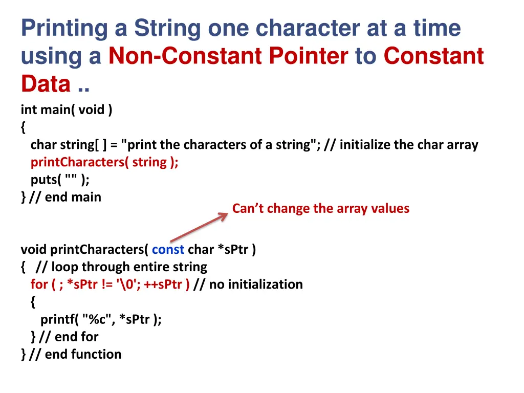 printing a string one character at a time using