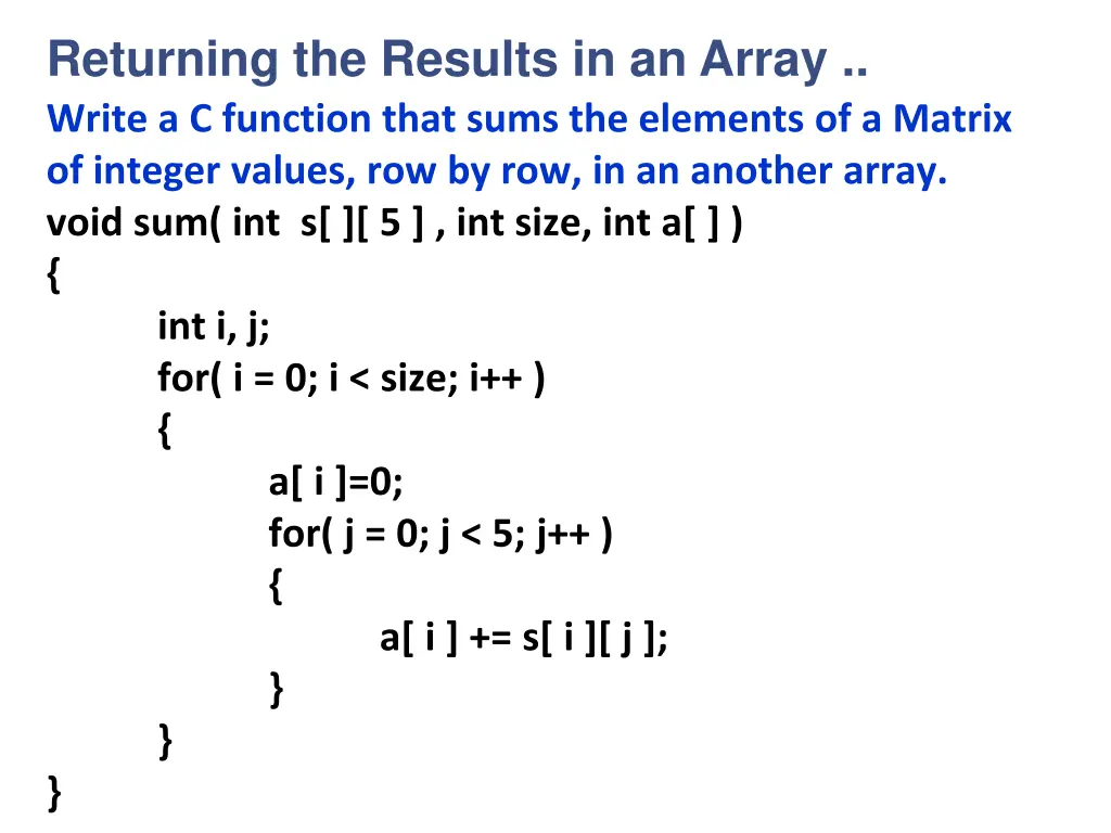 returning the results in an array
