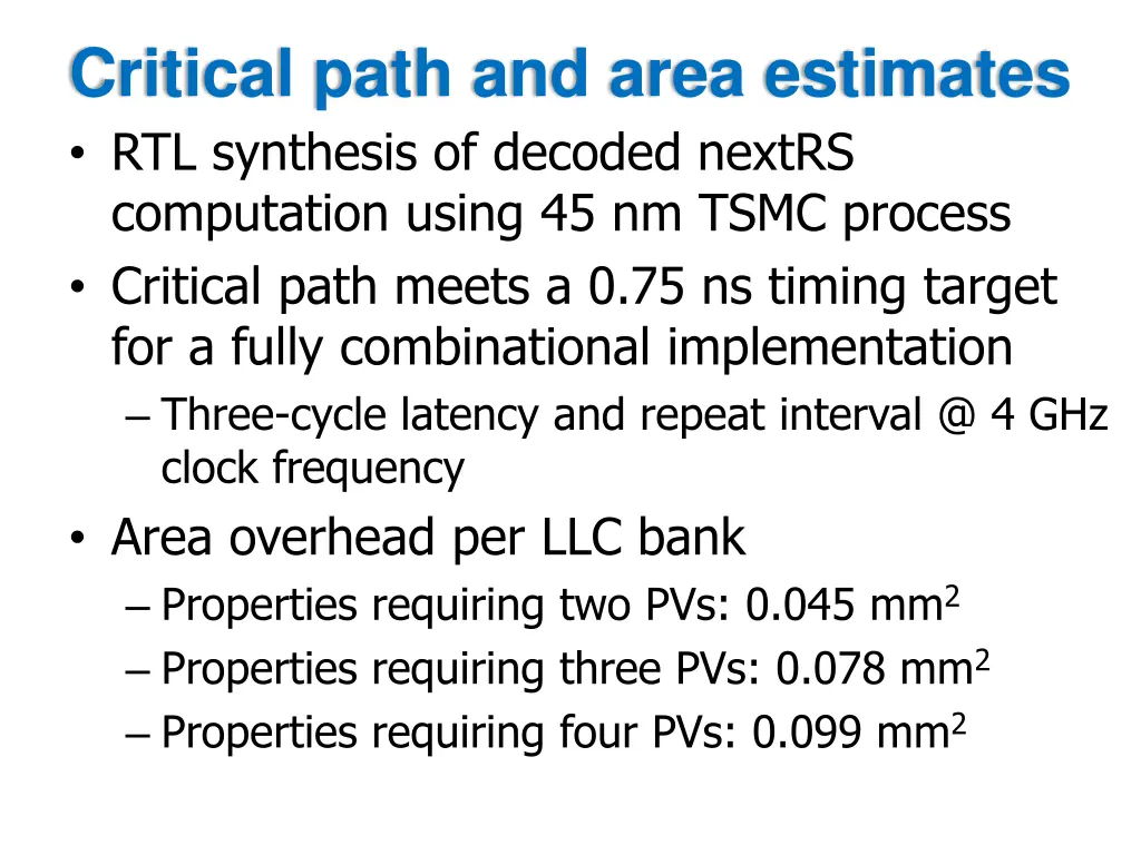 critical path and area estimates rtl synthesis