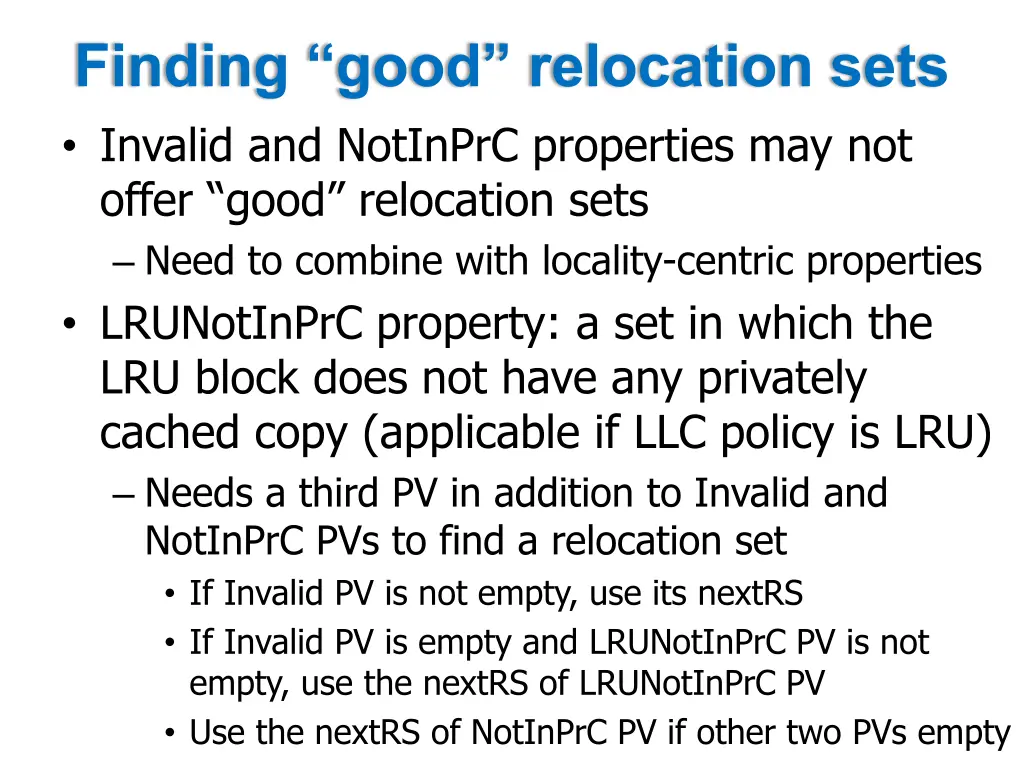 finding good relocation sets invalid and notinprc