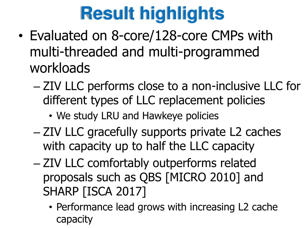 result highlights evaluated on 8 core 128 core