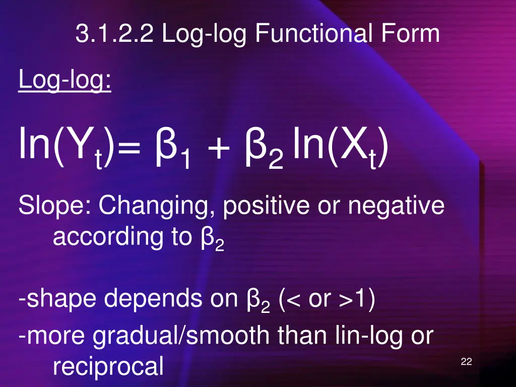 3 1 2 2 log log functional form