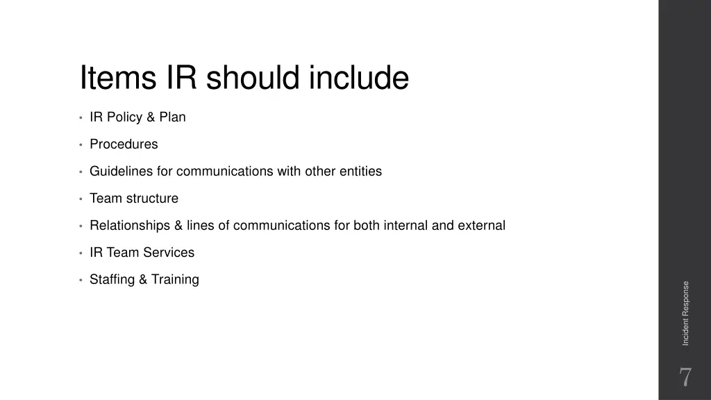 items ir should include