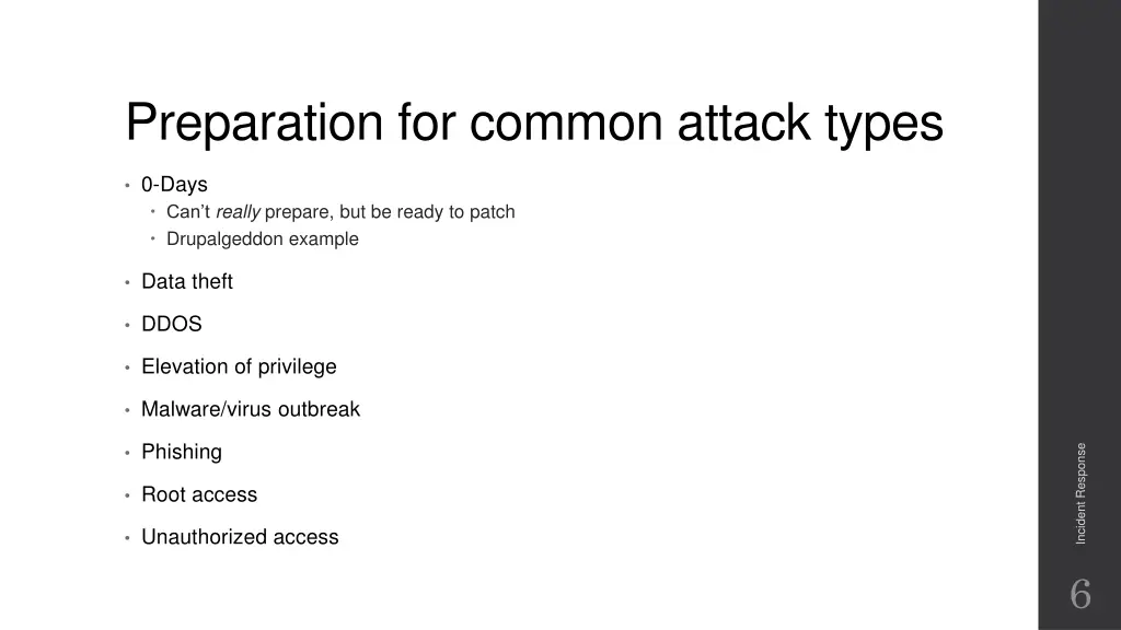 preparation for common attack types