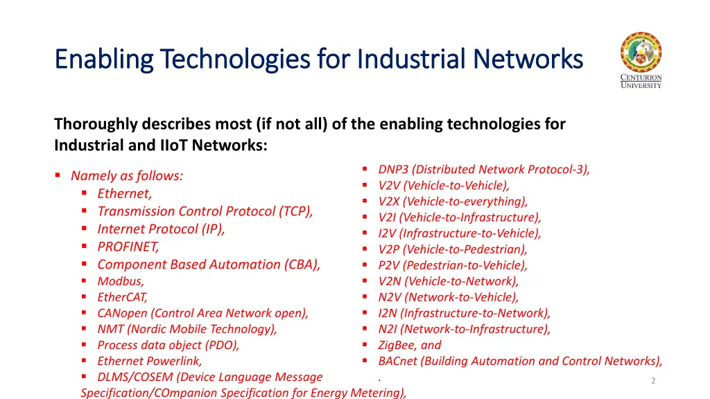 enabling technologies for industrial networks