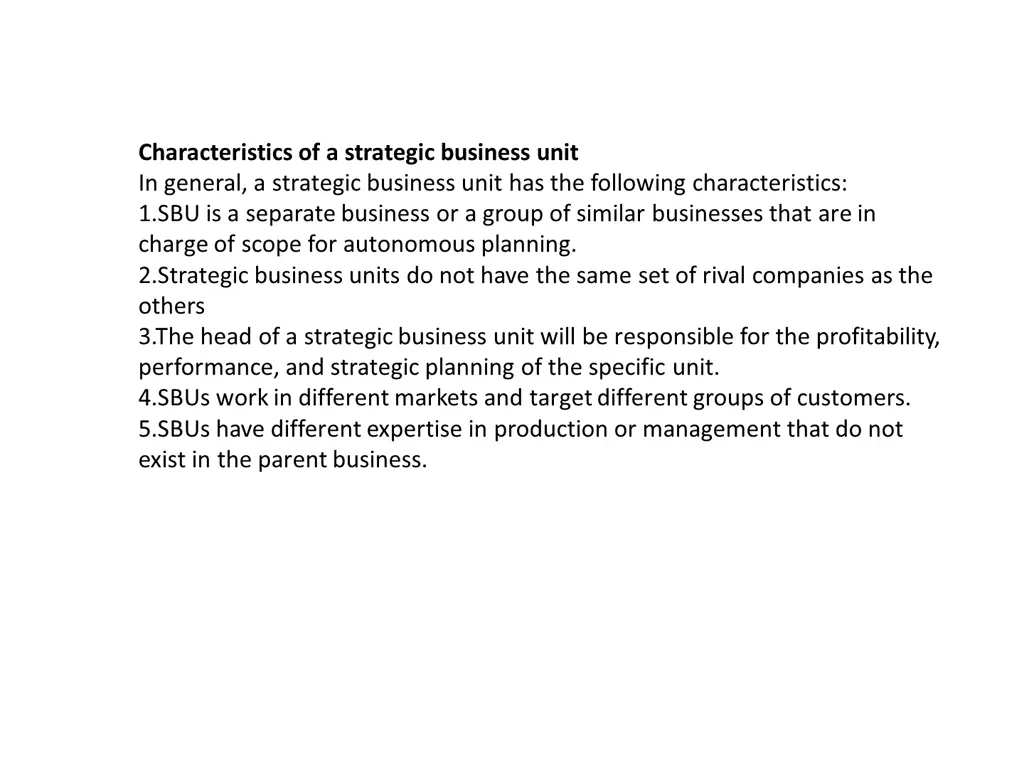 characteristics of a strategic business unit