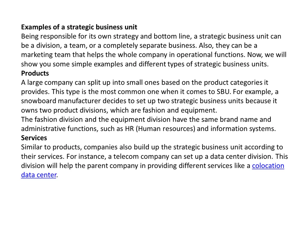 examples of a strategic business unit being