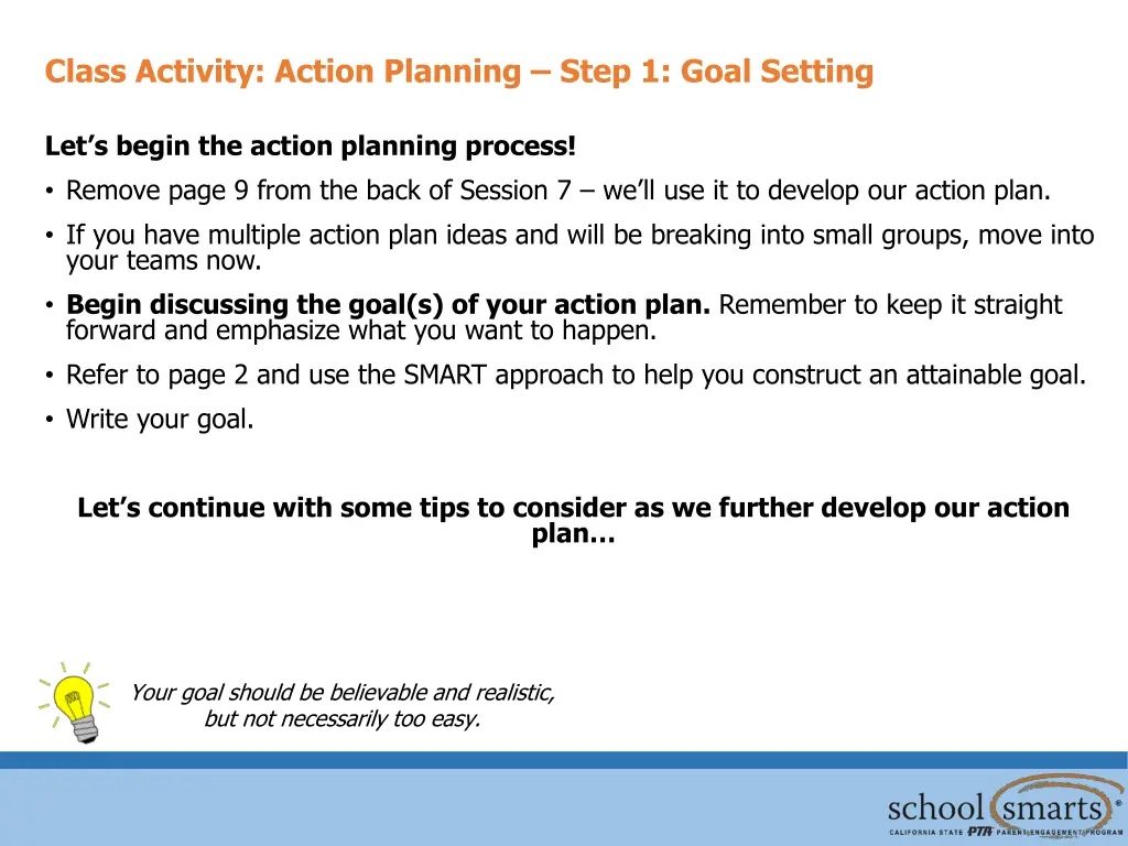 class activity action planning step 1 goal setting