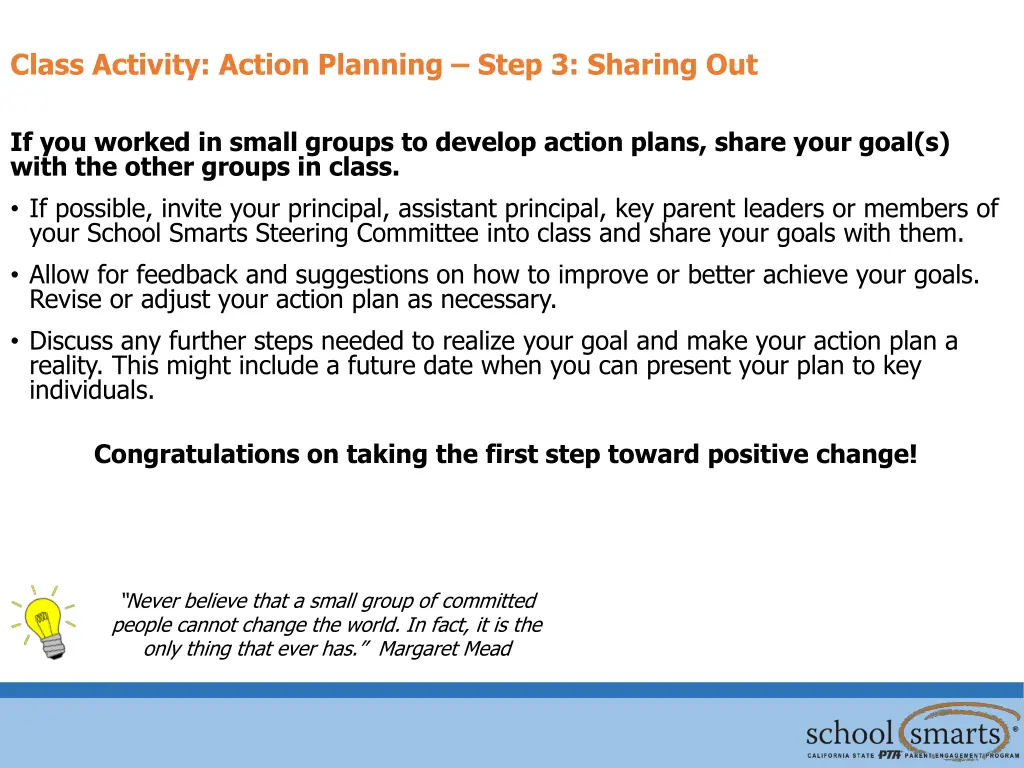 class activity action planning step 3 sharing out