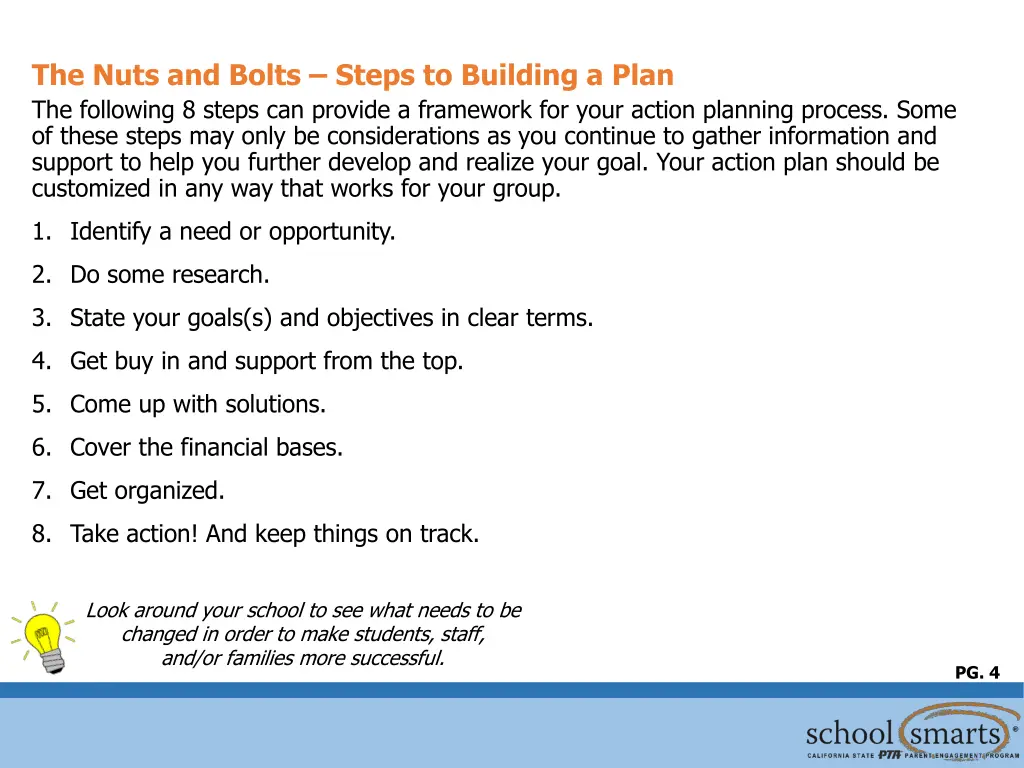 the nuts and bolts steps to building a plan