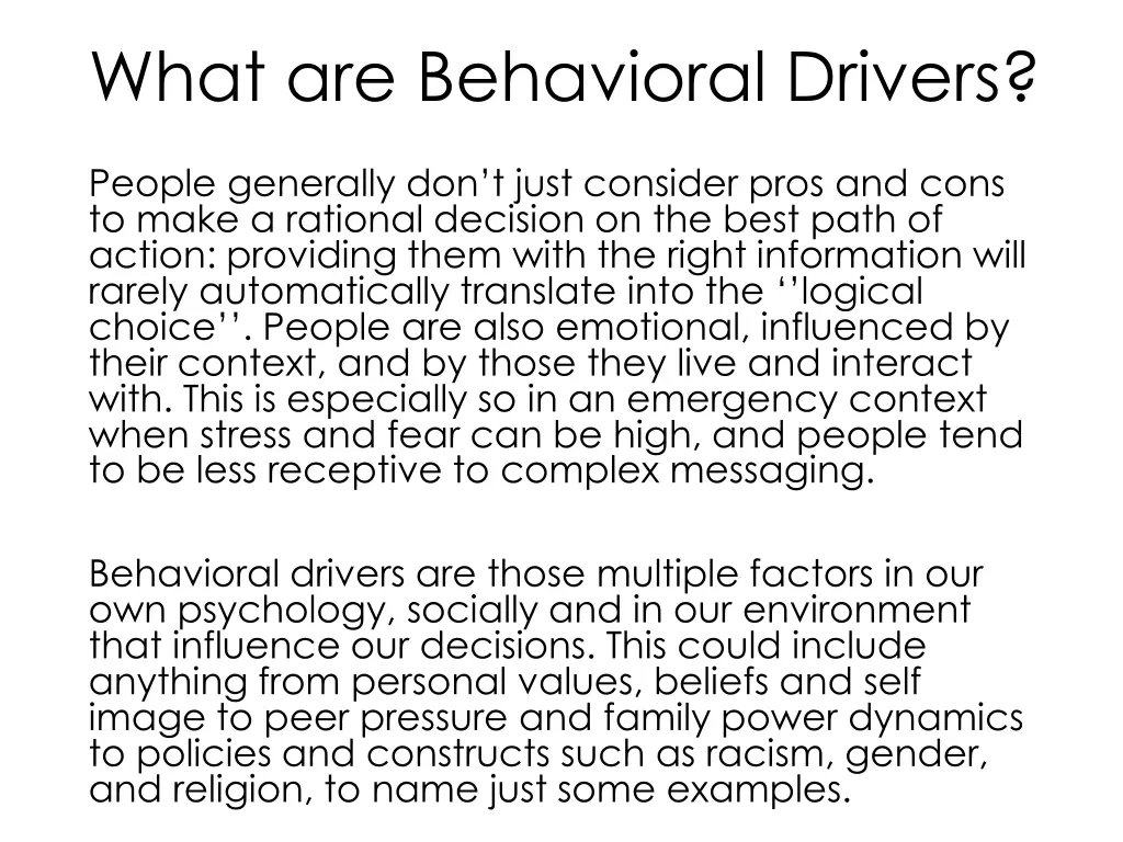 what are behavioral drivers