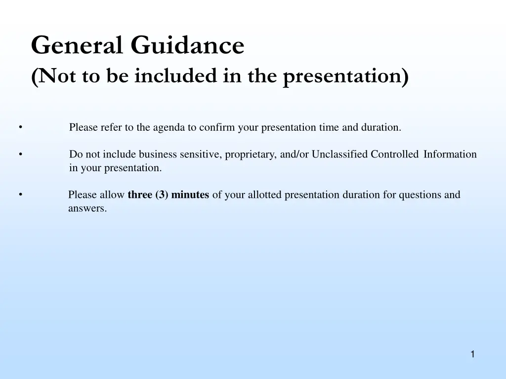general guidance not to be included