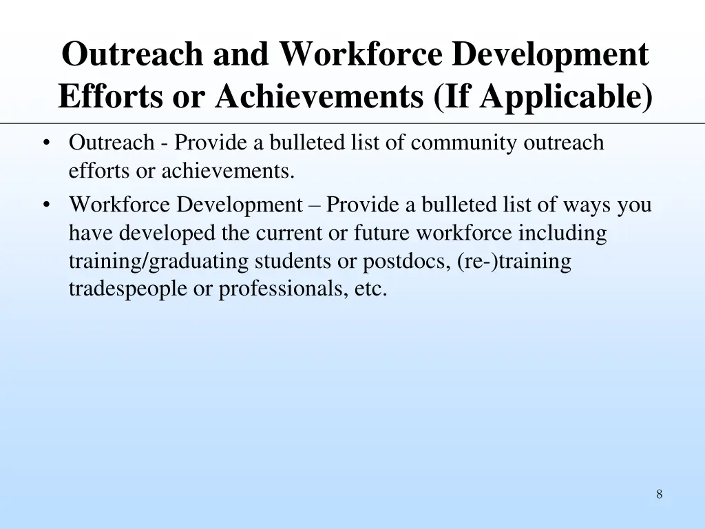 outreach and workforce development efforts