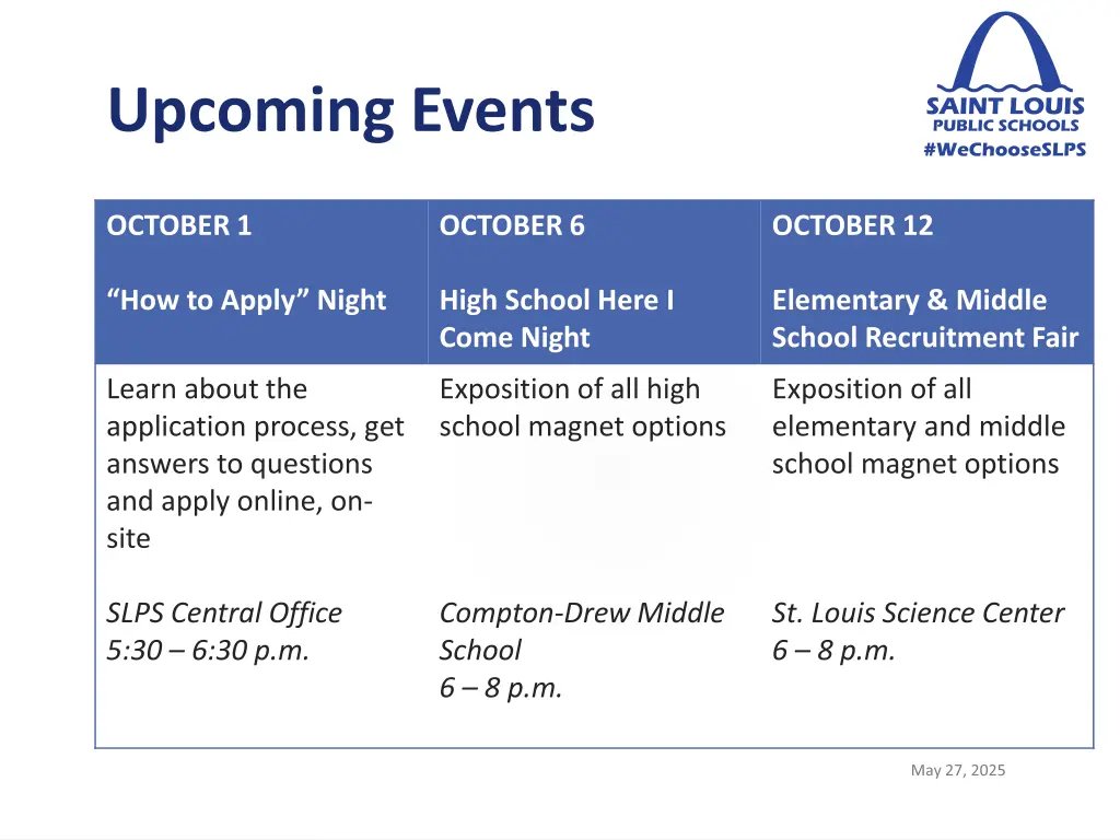 upcoming events