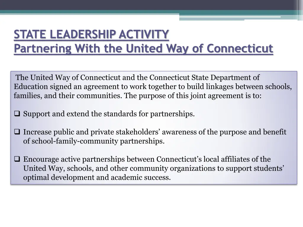 state leadership activity partnering with