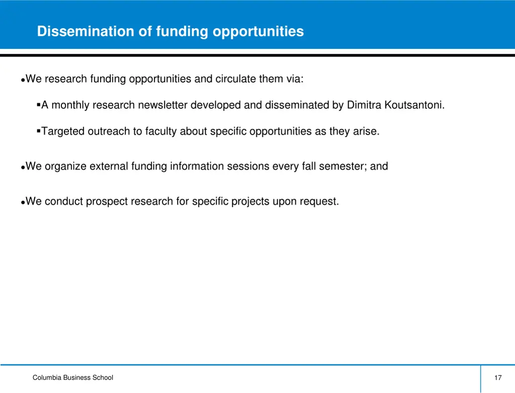 dissemination of funding opportunities