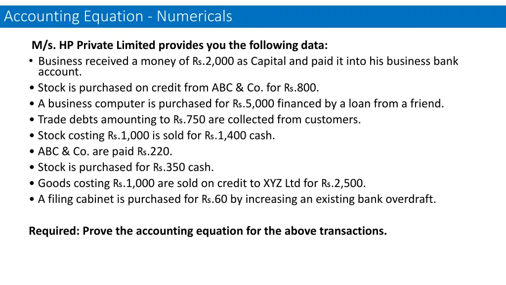 accounting equation numericals 1