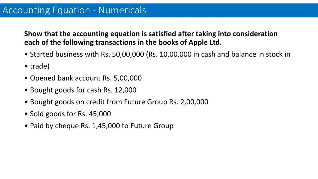 accounting equation numericals 3