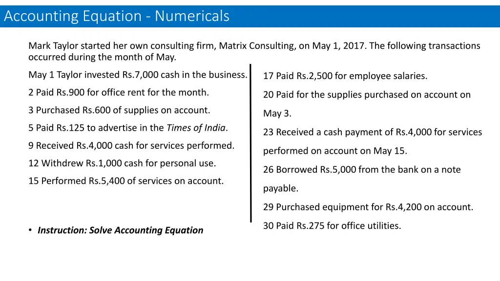 accounting equation numericals 5