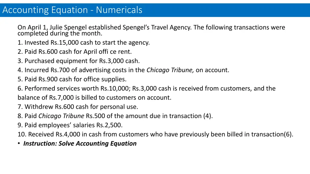 accounting equation numericals