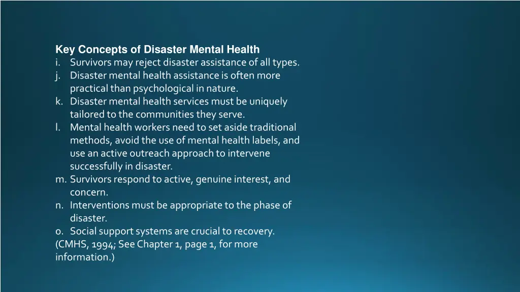 key concepts of disaster mental health
