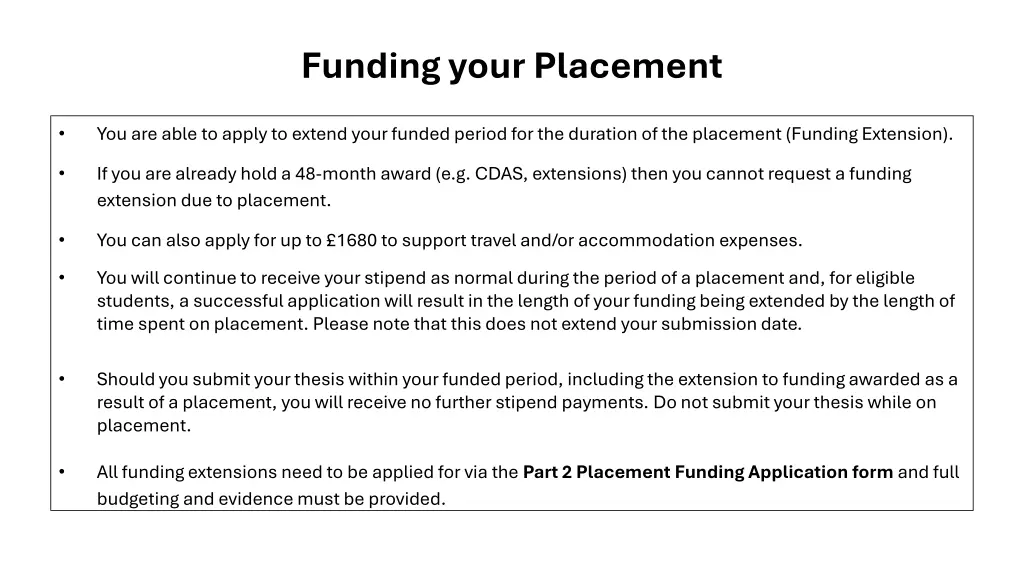 funding your placement