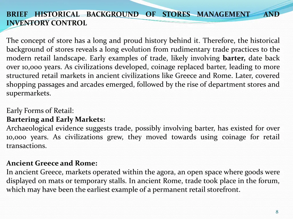 brief historical background of stores management