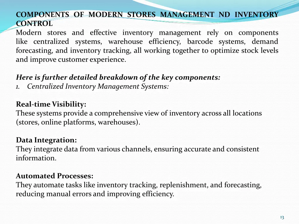 components of modern stores management