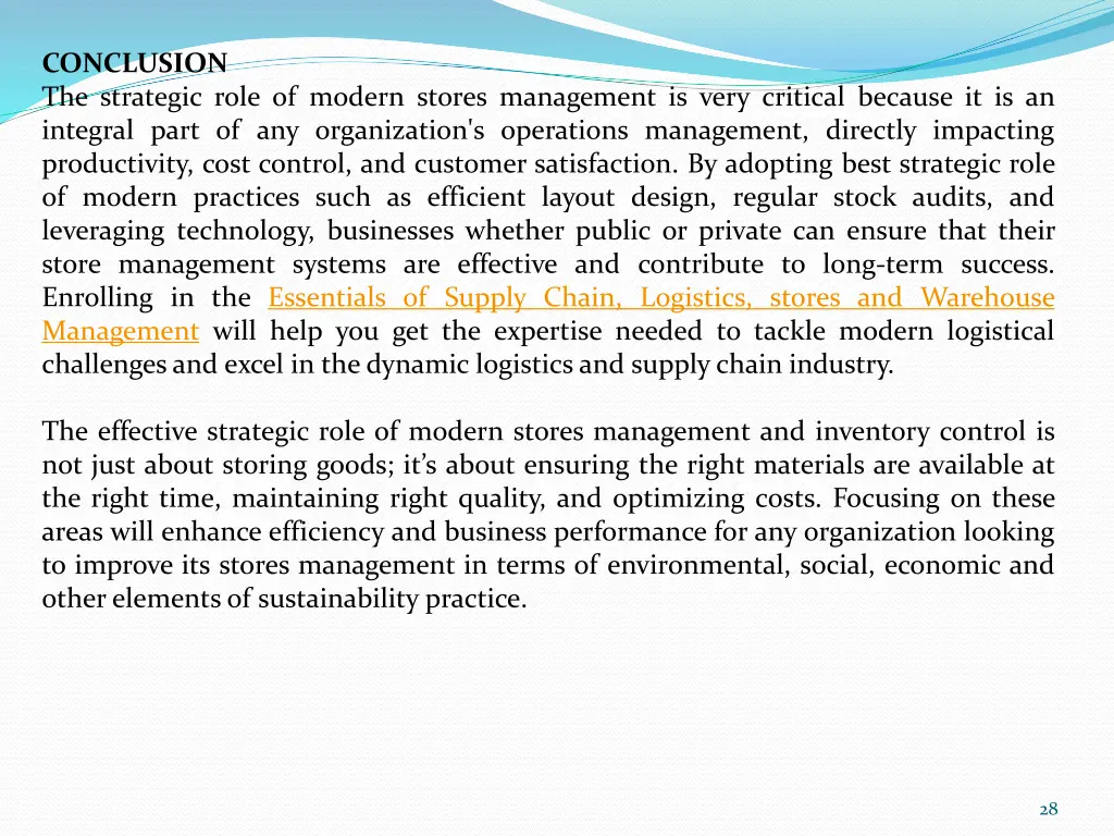 conclusion the strategic role of modern stores